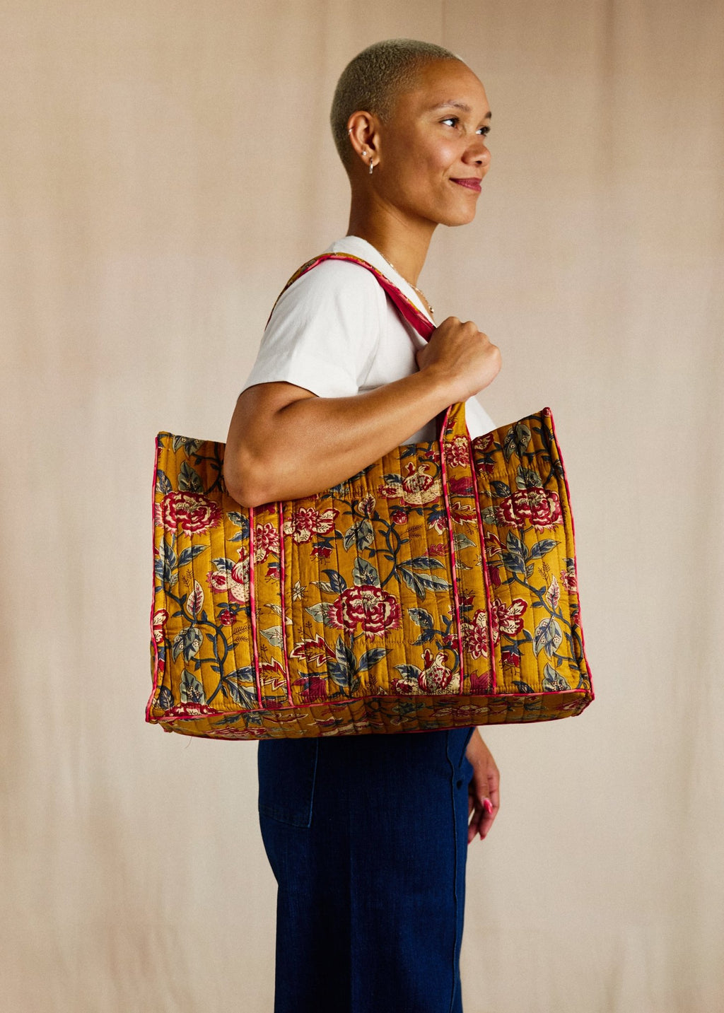 Market Bag - Deep Mustard Floral - Cecily & Saffron